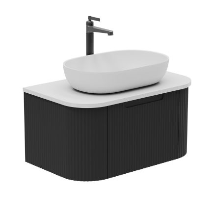 Soar Ribbed Black Wall Hung Vanity Unit and White Worktop 750mm