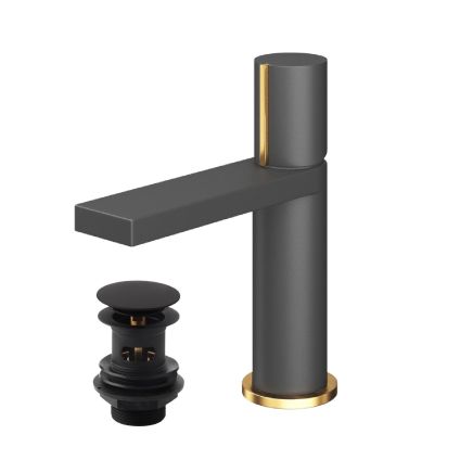Pancho Matt Black and Gold Basin Mixer Tap
