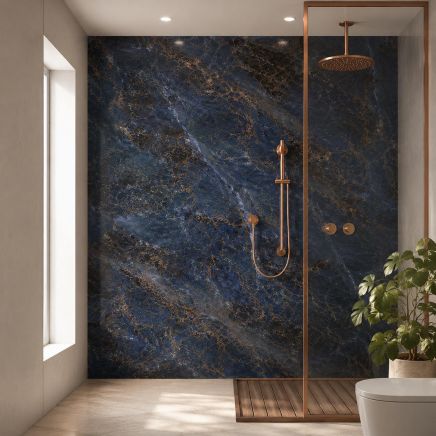 Pristina Midnight Ember Blue Marble Waterproof PVC Shower Wall Panel 1000x2400mm