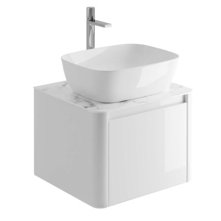 Callerton Gloss White Wall Hung Vanity Unit with White Marble Worktop 550mm