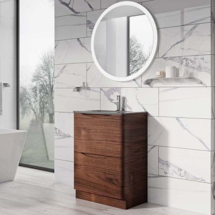Erin Rosewood Floor Standing Vanity Unit with Grey Glass Basin 600mm