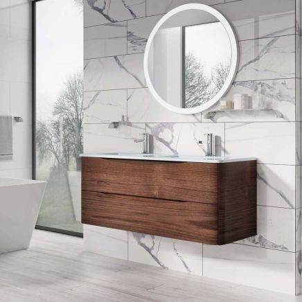 Erin Rosewood Wall Hung Vanity Unit with White Glass Basin 1200mm