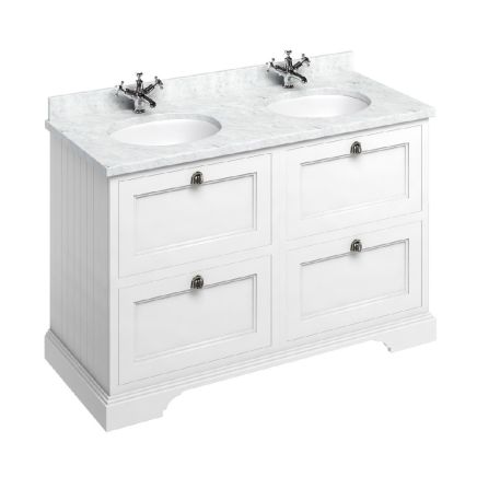 Traditional white freestanding vanity unit with two integrated basins