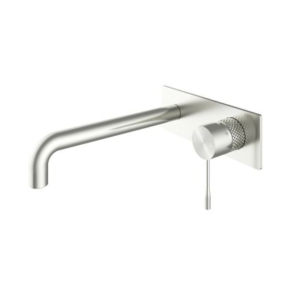 Moray Brushed Nickel single lever bath mixer tap featuring a textured knurled detailing
