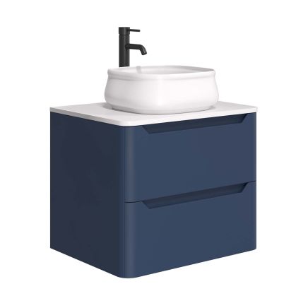 Ellis Wall Hung 500mm Vanity Unit in Royal Blue with White Worktop