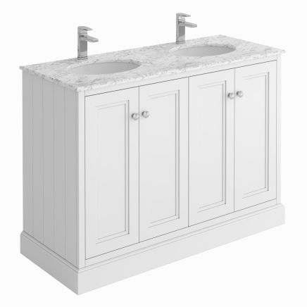 Richmond White Double Floor Standing Traditional Vanity Unit with White Marble Top 1200mm