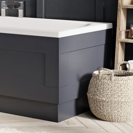 Midnight grey end bath panel close up roomset
