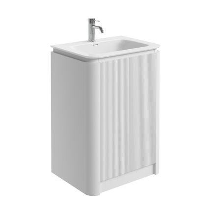 Liora White Ribbed Floor Standing Vanity Unit with Basin & LED Light Strip - 600mm