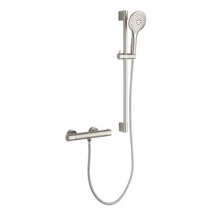 Aden Round Exposed Thermostatic Bar Valve & Slide Rail Brushed Nickel Shower Kit