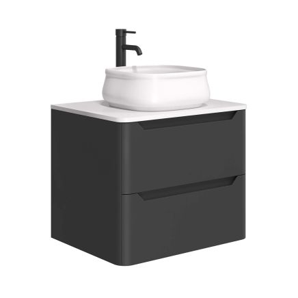Ellis Wall Hung 500mm Vanity Unit in Matt Black with White Worktop