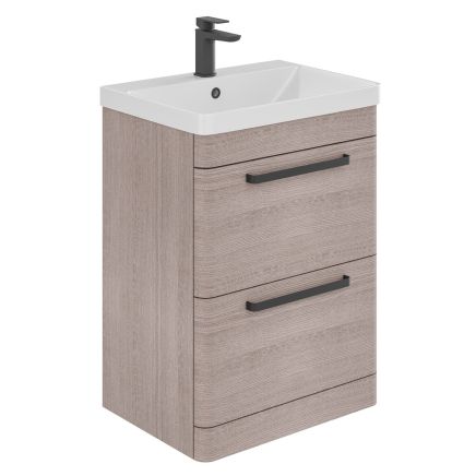 Esk Stone Grey Floor Standing Vanity Unit and Basin with Black Handles 600mm