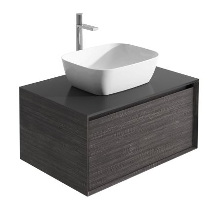 Snowdon 600mm Wall Hung Vanity Unit with Black Worktop in Leached Oak