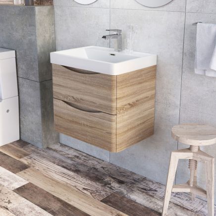 Erin Light Oak Wall Hung Vanity Unit with Resin Basin 600mm