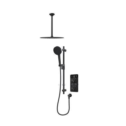 Aqualisa S2 Matt Black Smart Digital Shower Dual Outlet (Slide Rail Kit with Fixed Ceiling Head) HP/Combi