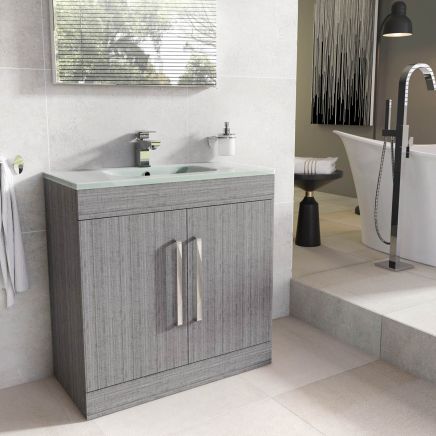 Nante Grey Ash Floor Standing Vanity Unit with Glass Basin 800mm