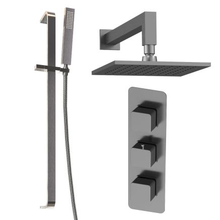 Liva Gunmetal Triple Control Square Shower Pack with Fixed Head & Slider Rail