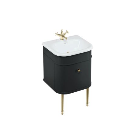 Burlington 550mm Single Drawer Unit and Basin with Gold Legs - Matt Black