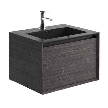 Snowdon Leached Oak Wall Hung Vanity Unit with Black Basin 600mm