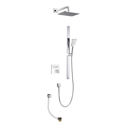 Baylin Square Triple Outlet With Slide Rail Kit, Shower Head, Arm & Bath Overflow - Chrome