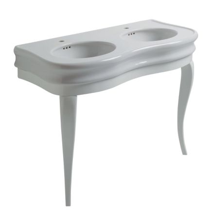 Laine Gloss White Double Console Basin with Wooden Stand