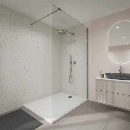 Vero White Sparkle Waterproof Postform & Tongue Edge Shower Wall Panel 2420x1200mm
