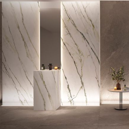 Mito Green Marble Effect Matt Ceramic Tile Roomset