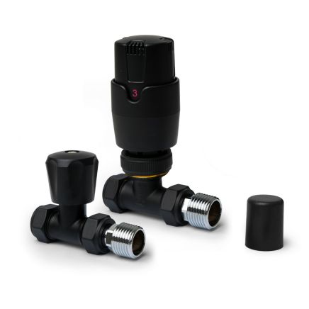 Thermostatic Black Straight Pair of Radiator Valves