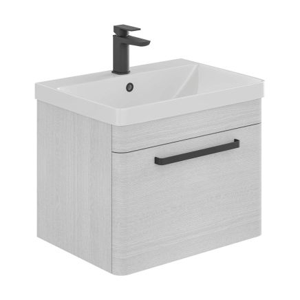 Esk White Wall Hung Vanity Unit and Basin with Black Handles 600mm