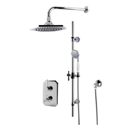 Adonis Art Deco Chrome Dual Outlet Concealed Valve with Shower Head & Slide Rail