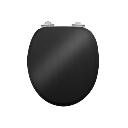 Black toilet seat with chrome hinges