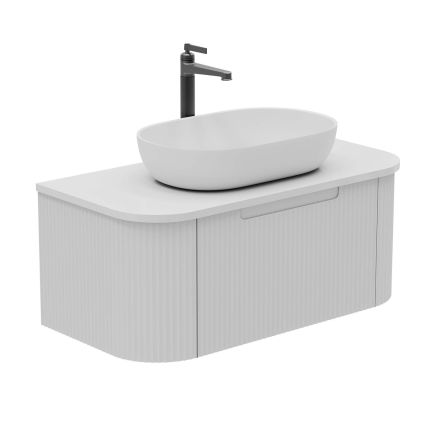 Soar Ribbed White Wall Hung Vanity Unit and White Worktop 900mm
