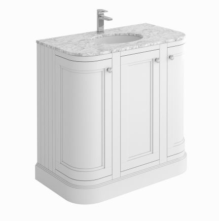 Richmond White Curved Traditional Floor Standing Vanity Unit with White Marble Top 900mm