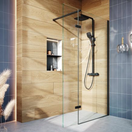 Royle Black Wetroom Shower Screen with Hinged Panel