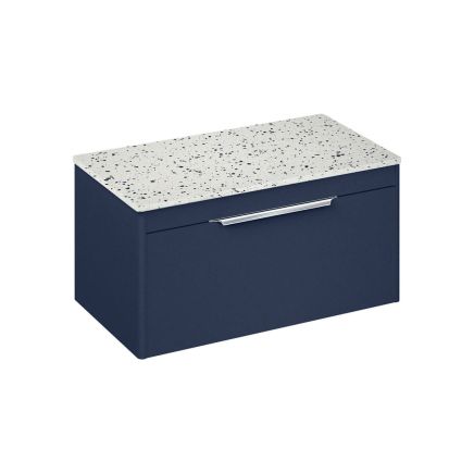 Britton Shoreditch Matt Blue Single Drawer Wall Hung Vanity Unit with Ice Blue Worktop 850mm