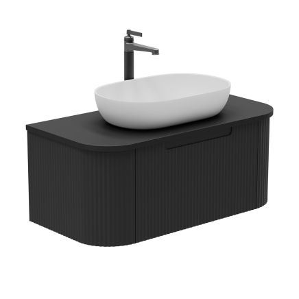 Soar Ribbed Black Wall Hung Vanity Unit and Black Worktop 900mm