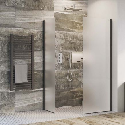 Oxford Black Frosted Glass Walk-In Wetroom Shower Screen 480mm