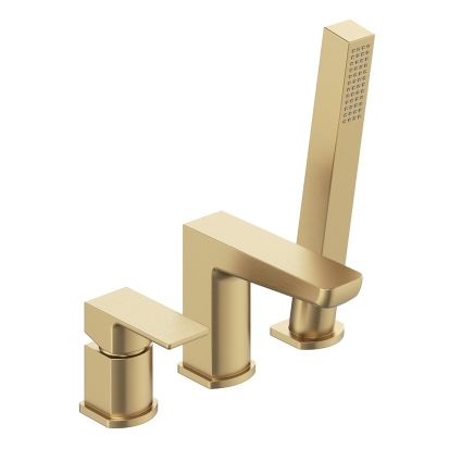 Zena Brushed Gold 3 Hole Deck Mounted Bath Shower Mixer Tap