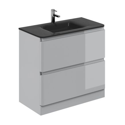 Neon Gloss Light Grey Floor Standing Vanity Unit with Grey Glass Basin 900mm