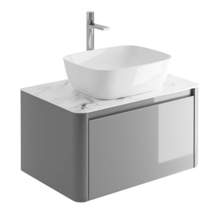 Callerton Light Grey Wall Hung Vanity Unit with White Marble Worktop 750mm
