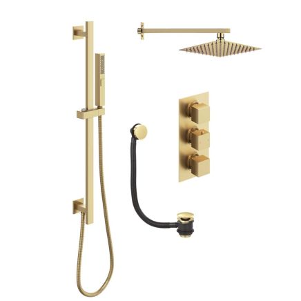 Zena Brushed Gold Square Triple Outlet Shower Pack