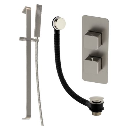 Liva Brushed Nickel Dual Outlet Shower Pack with Slider Rail & Overflow Bath Filler