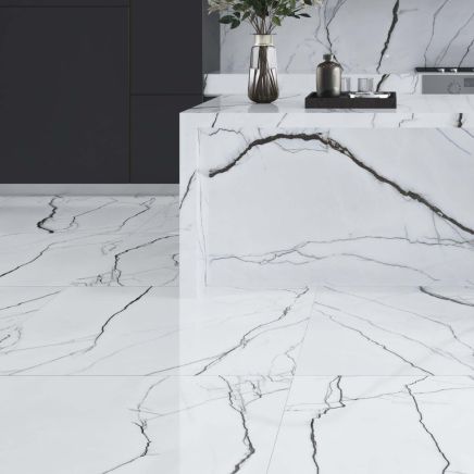 Marquis White Marble Gloss Porcelain Tile 1200x1200mm