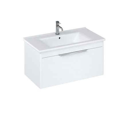 Britton Shoreditch Matt White Single Drawer Wall Hung Vanity Unit with Square Basin 850mm