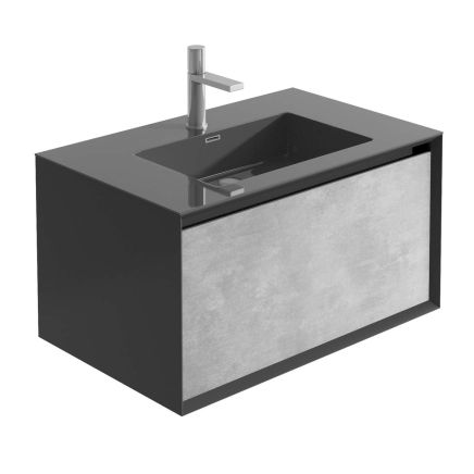 Snowdon Black and Concrete Wall Hung Vanity Unit with Black Basin 750mm