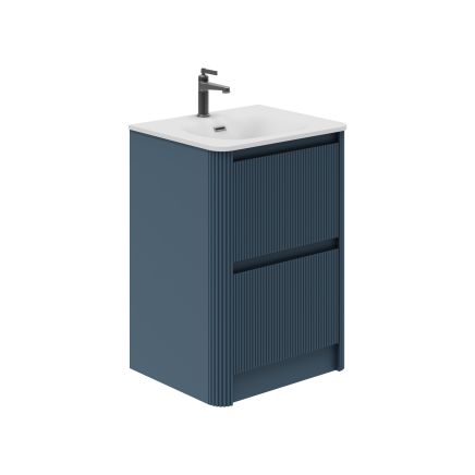 Wish Ribbed Floorstanding Vanity Unit with Drawers in Blue with Ceramic Basin 600mm