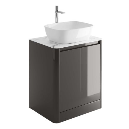 Callerton Titanium Grey Floor Standing Vanity Unit with White Marble Worktop 650mm