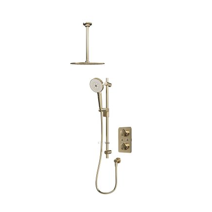 Aqualisa S1 Brushed Gold Smart Digital Shower Dual Outlet (Slide Rail Kit with Fixed Ceiling Head) HP/Combi