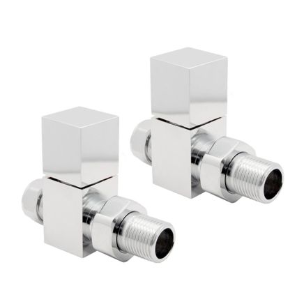 Square Chrome Straight Pair of Radiator Valves