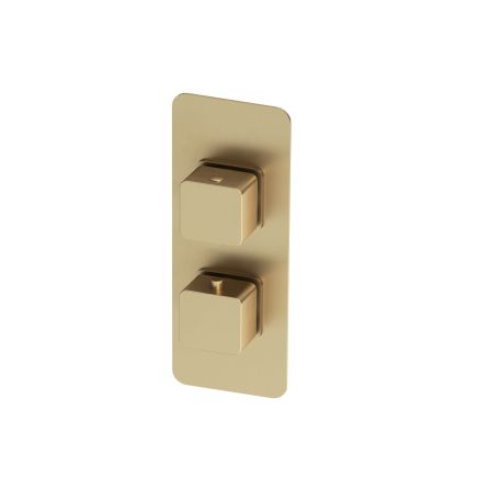 Brushed Gold Dual Square Concealed Thermostatic Shower Valve With Dual Outlet