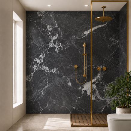 Pristina Crackle Black Marble Waterproof PVC Shower Wall Panel 1000x2400mm
